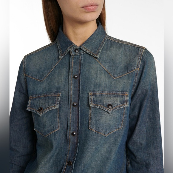 Saint Laurent  YSL Denim shirt/ made in Italy $1100 XS - Picture 3 of 16